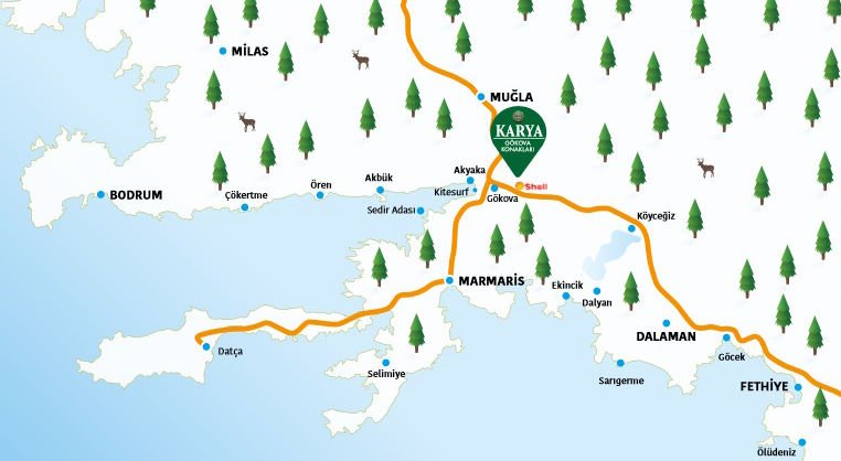 Karya Gökova Konakları konum haritası